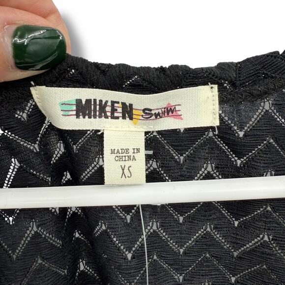 NEW Miken Black Cover Up Dress Size XS Chevron Swim Tassel Boho Beach - Picture 5 of 7